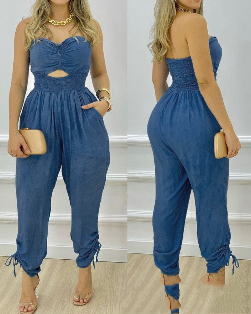 Haut tubulaire bleu, pantalon une pièce pour femmes européennes et américaines, nouvelle collection