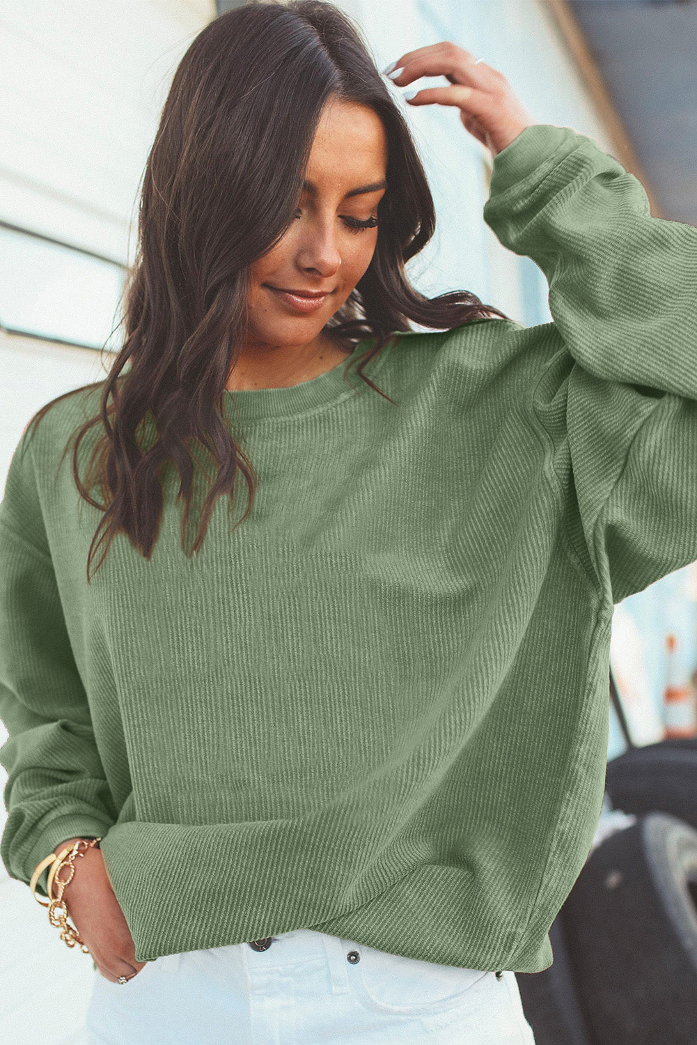 Sudadera extragrande con cordón de canalé verde