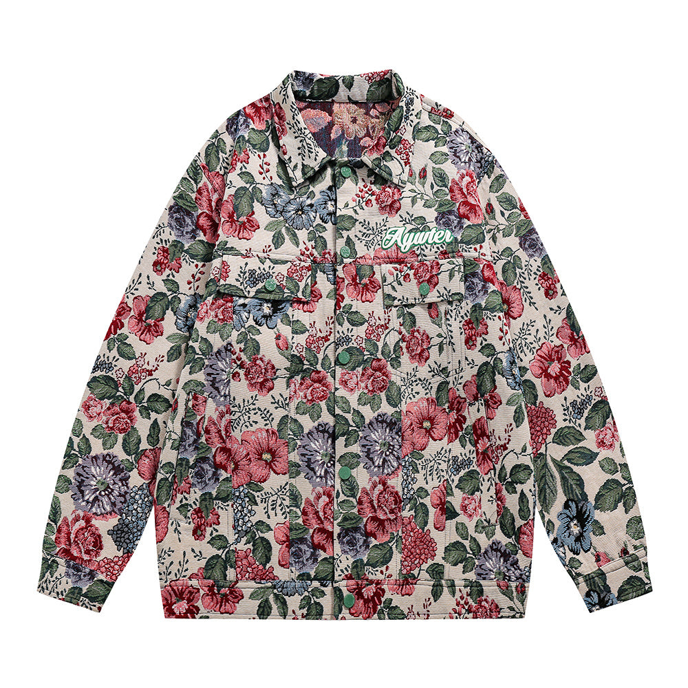 Veste ample à imprimé floral teint en fil de style rétro américain