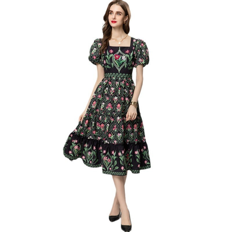 Vintage Print Romantic Dress Women