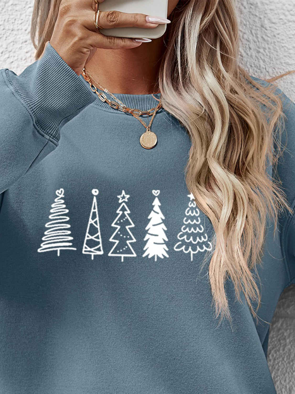 Sweat-shirt à épaules tombantes avec motif d'arbre de Noël