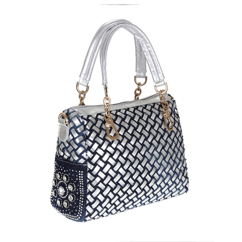 Sac messager carré en toile Cowgirl, portable, tissé à une épaule, avec des diamants