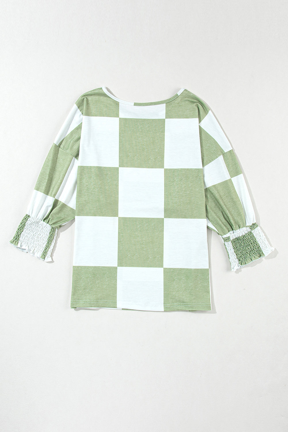 Blouse vert herbe mélangée à carreaux et poignets froncés