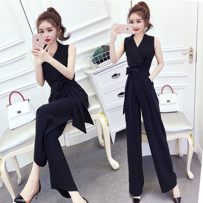 Women's Fashion Temperament Chiffon Sleeveless High Waist Wide Leg Pants