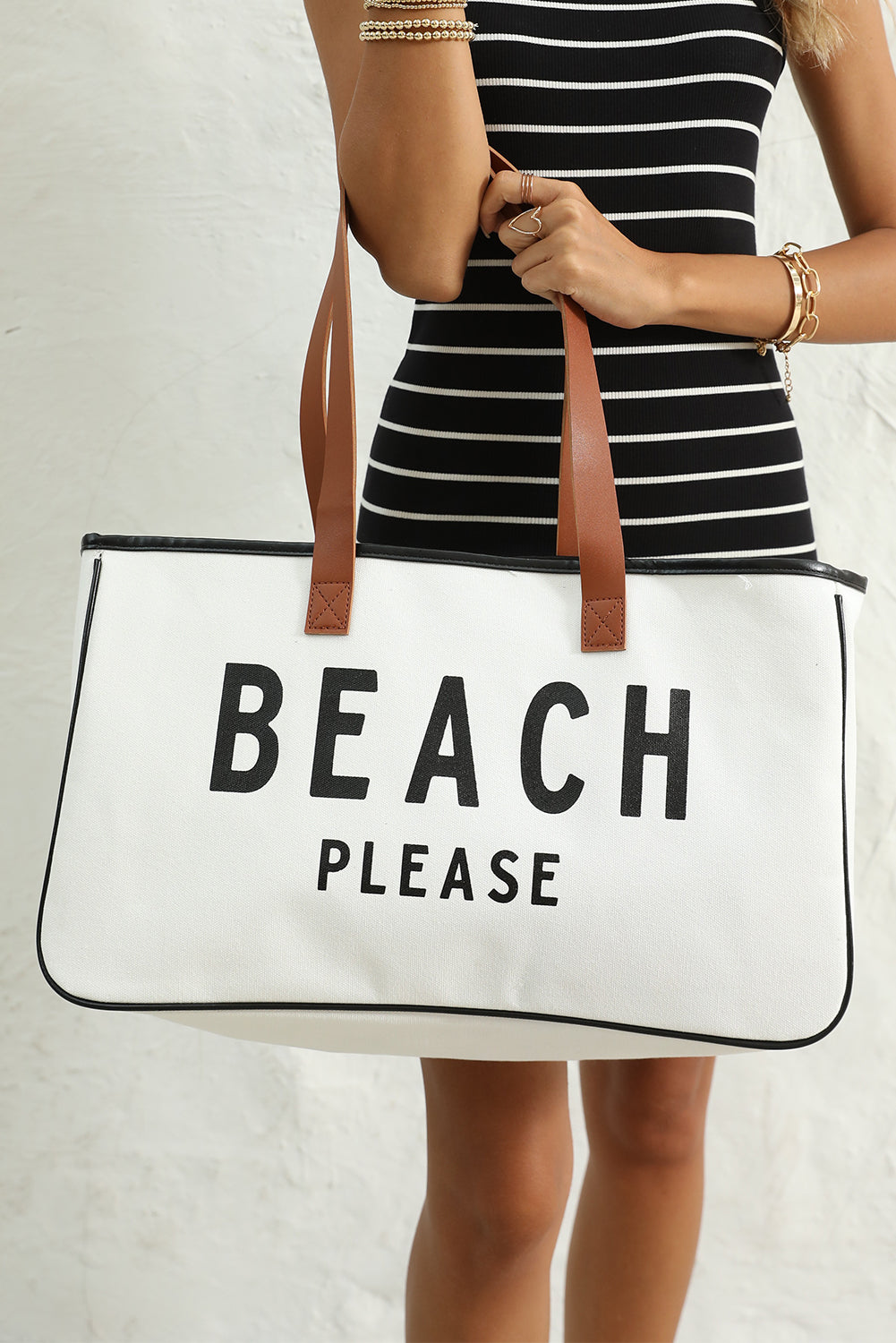 Bolsa tote de lona grande blanca con estampado PLAYA POR FAVOR