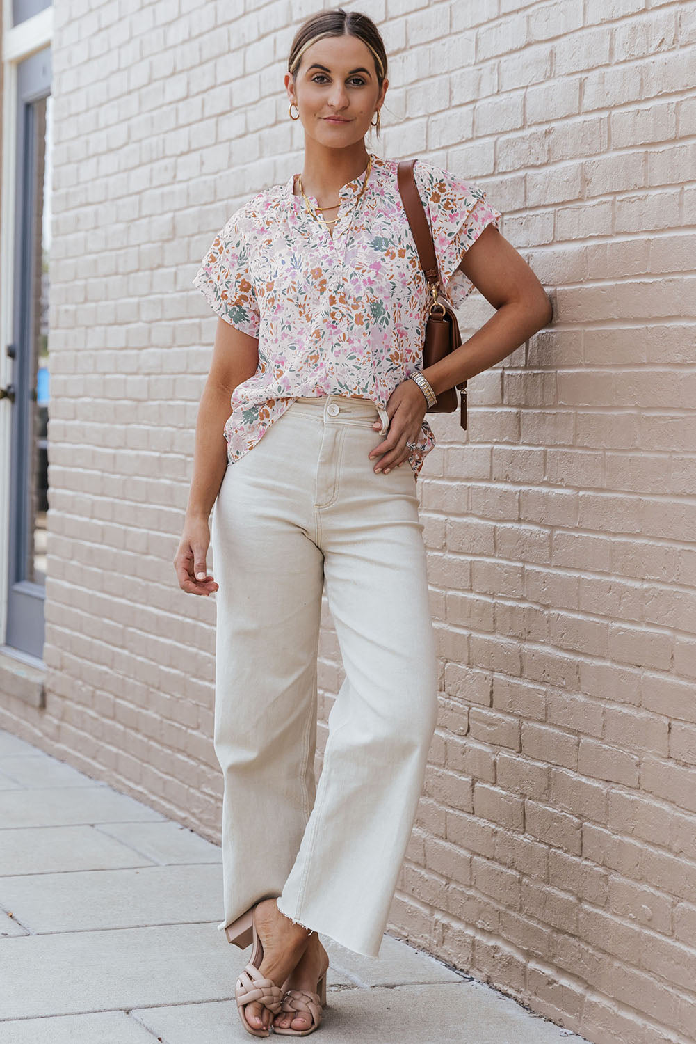 Top con cuello mandarín floral multicolor