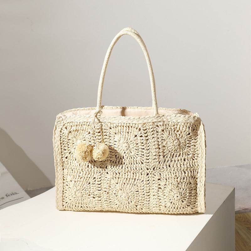 Capacity Wool Ball Hand-woven Bag Casual One-shoulder