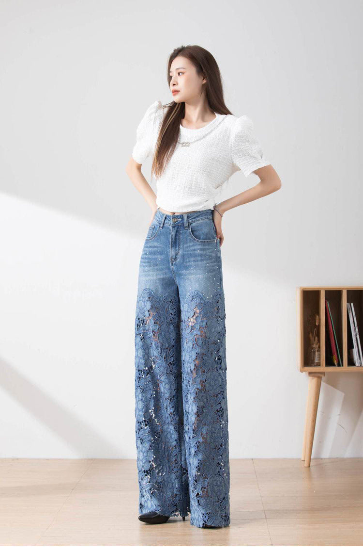 Pantalon à jambes larges taille haute pour femme