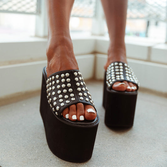 Wedge Thick Bottom Platform Rivet Slippers