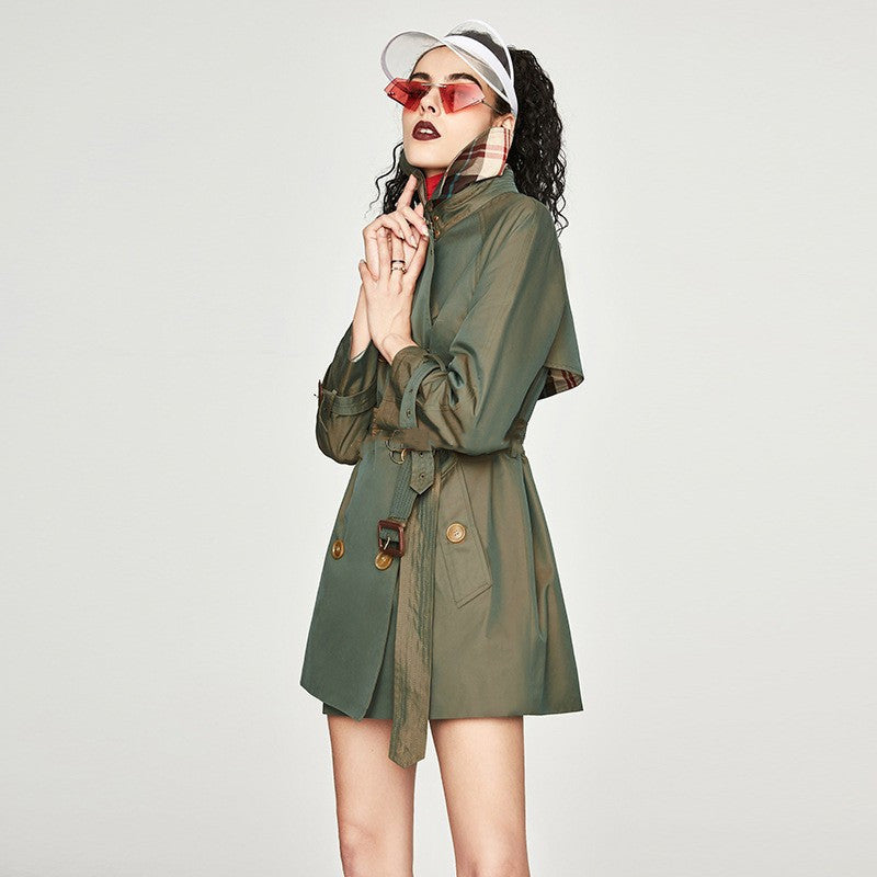 Trench-coat mi-long pour femme de style coréen pour le printemps et l'automne