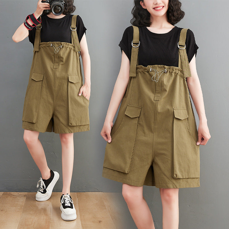 Women's Fat Sister Loose And Thin Big Pocket Casual Overalls