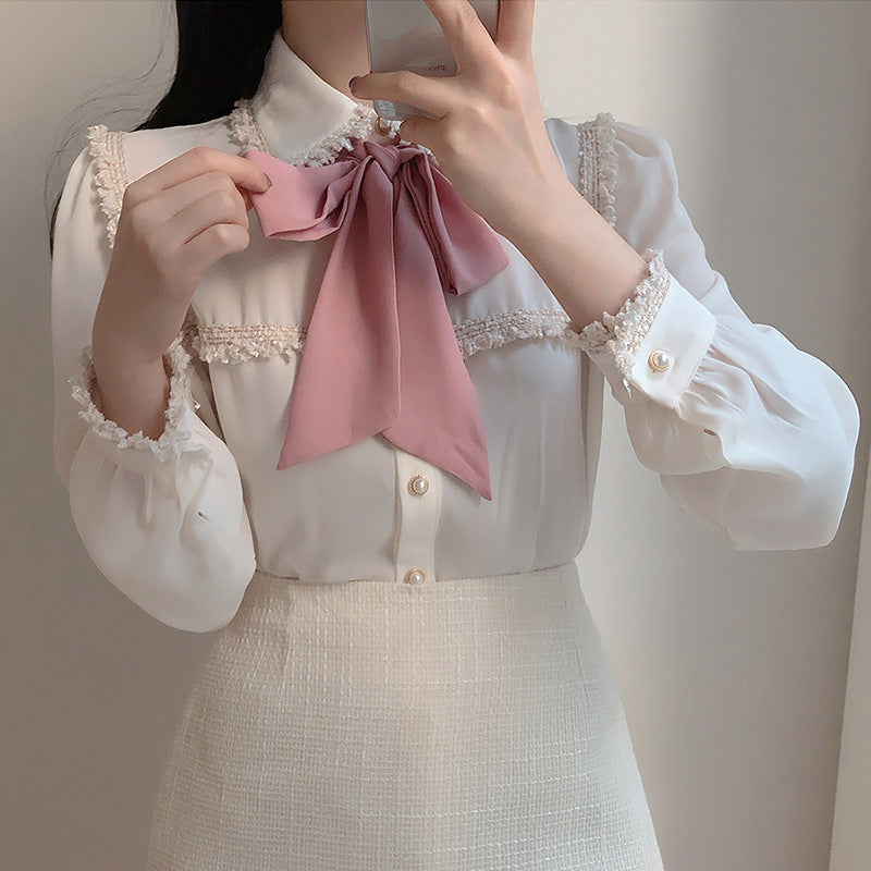 Women's Early Autumn Dress With Bow Tie Blouse