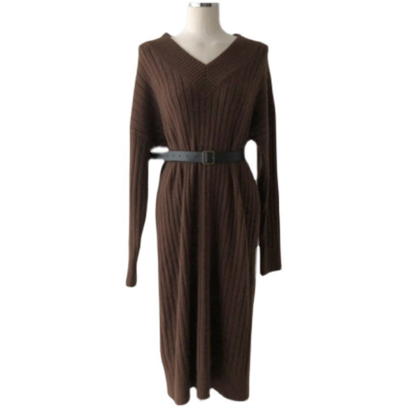 Robe pull mi-longue au dessus du genou pour femme, automne et hiver