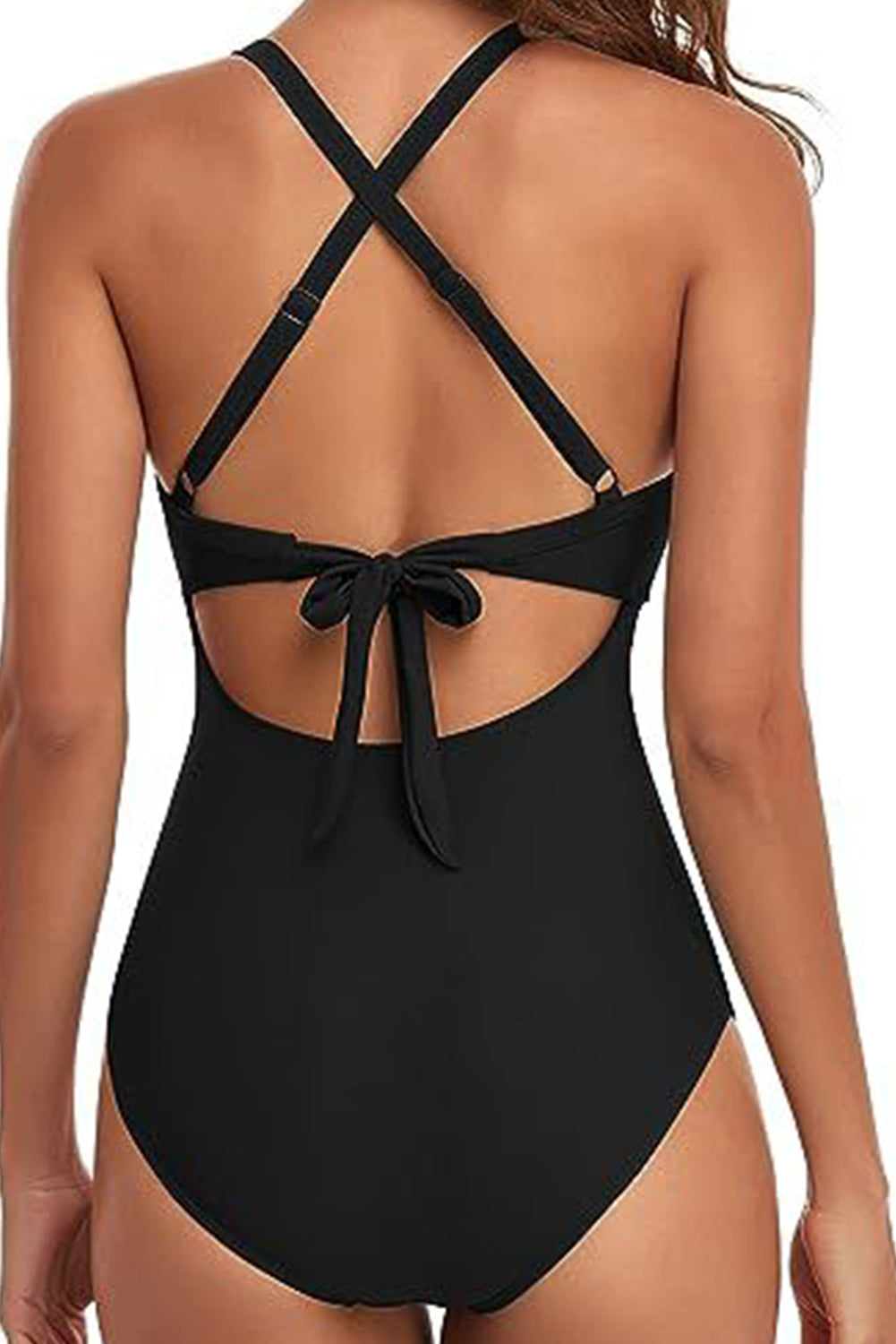 Monokini noir à découpes croisées et dos nu, 2 tons