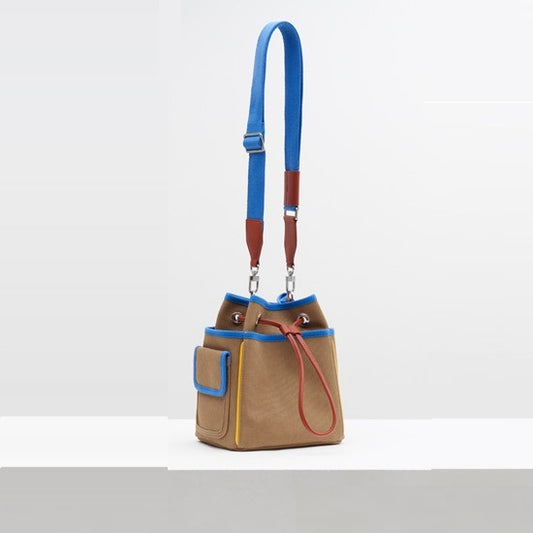 All-match Contrast Color Drawstring Closed Canvas Bag