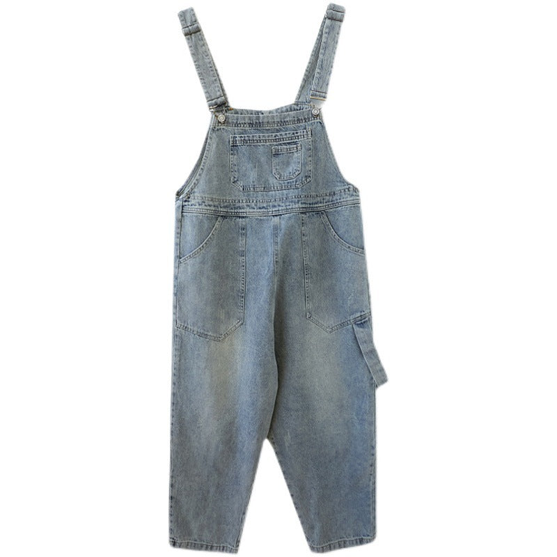 Washed Suspender Loose Denim Overalls