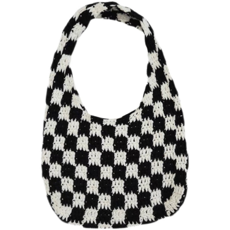 Checkerboard Woolen Bag Woven Shoulder Bag