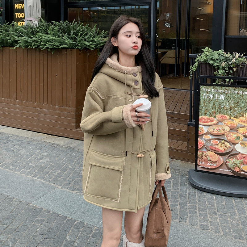 Manteau vintage en laine d'agneau et daim pour femme