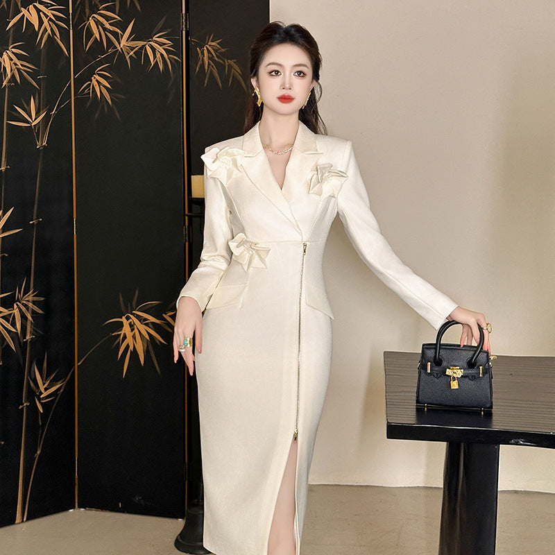 Three-dimensional Flower Slim-fit Commute Slim Fit Dress