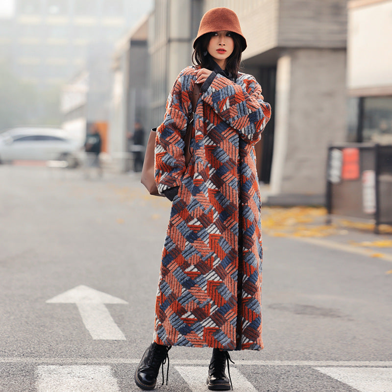 Women's Three-dimensional Jacquard Wool Blended Loose Overcoat Coat