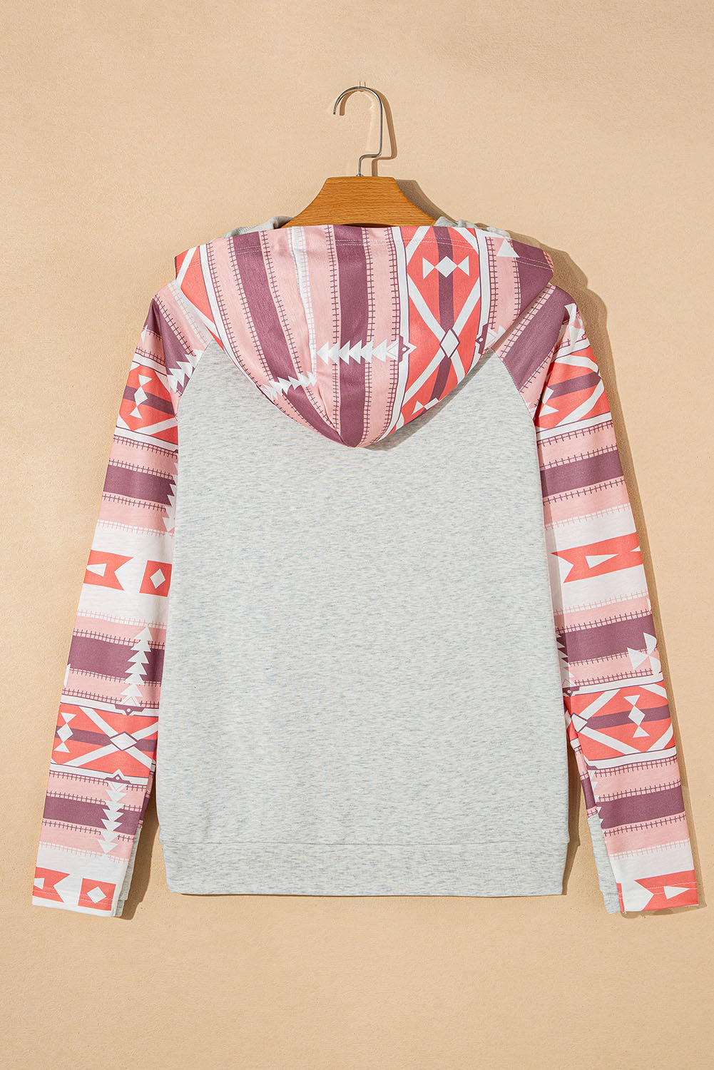 Sudadera con capucha y capucha doble con patchwork y estampado azteca occidental