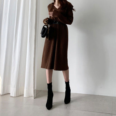 Autumn And Winter Women's Mid-length Over-the-knee Base Sweater Dress