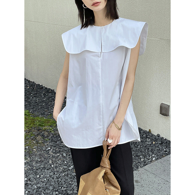 Women's French Doll Large Lapel Loose And Lazy Sleeveless Shirt