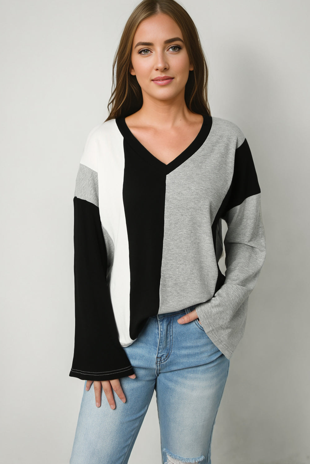 Color Block V-Neck Top