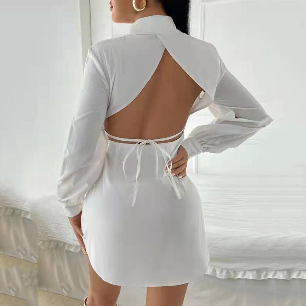 Women's Long Sleeve White Shirt Cardigan Back Dressing Gown Suit