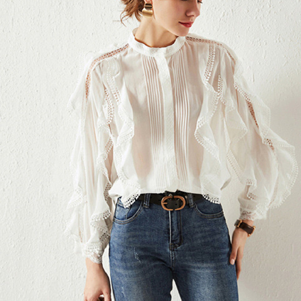 Women's French Style Fungus Slimming Loose All-match Lace Shirt