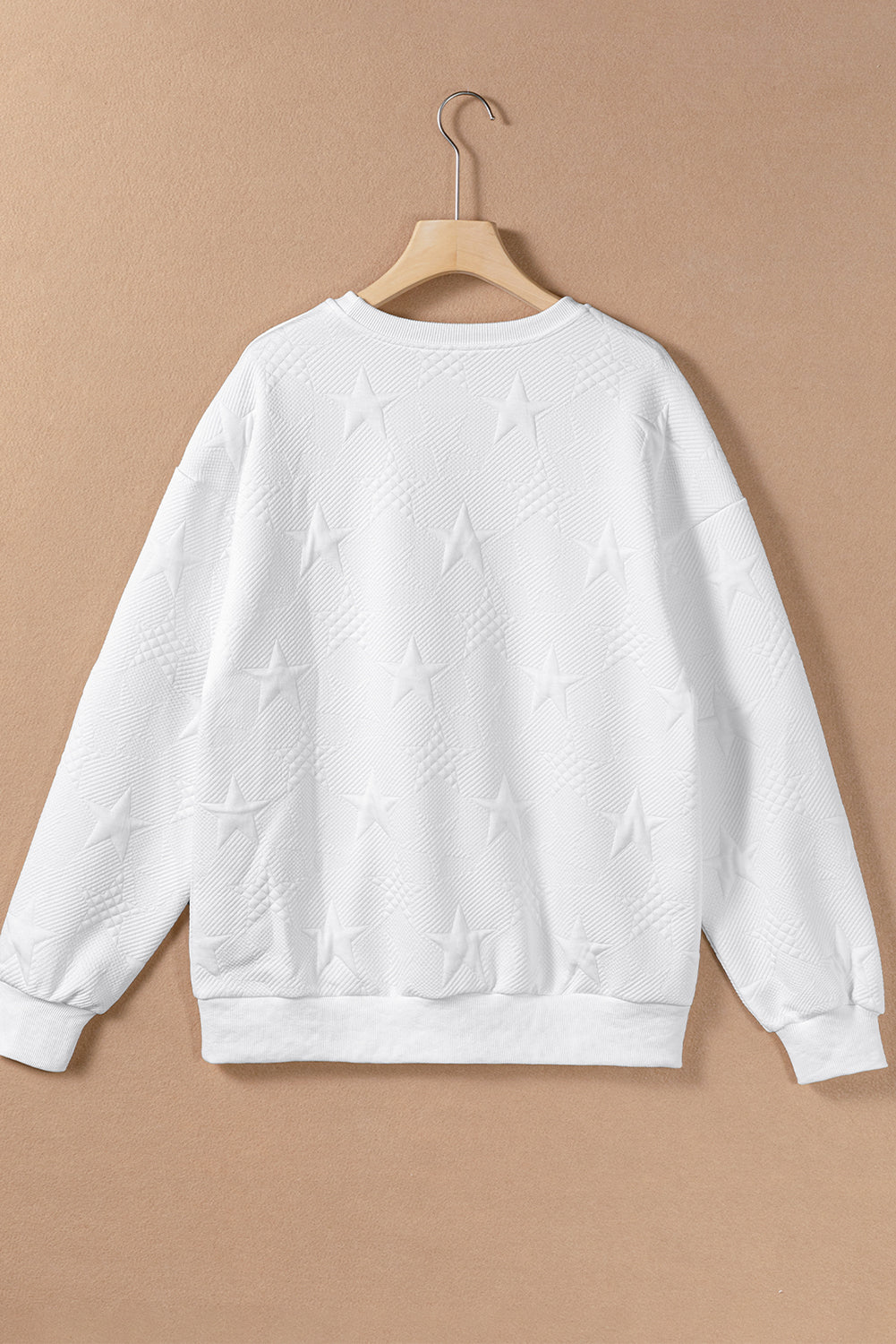 White Star Embossed Textured Drop Shoulder Sweatshirt