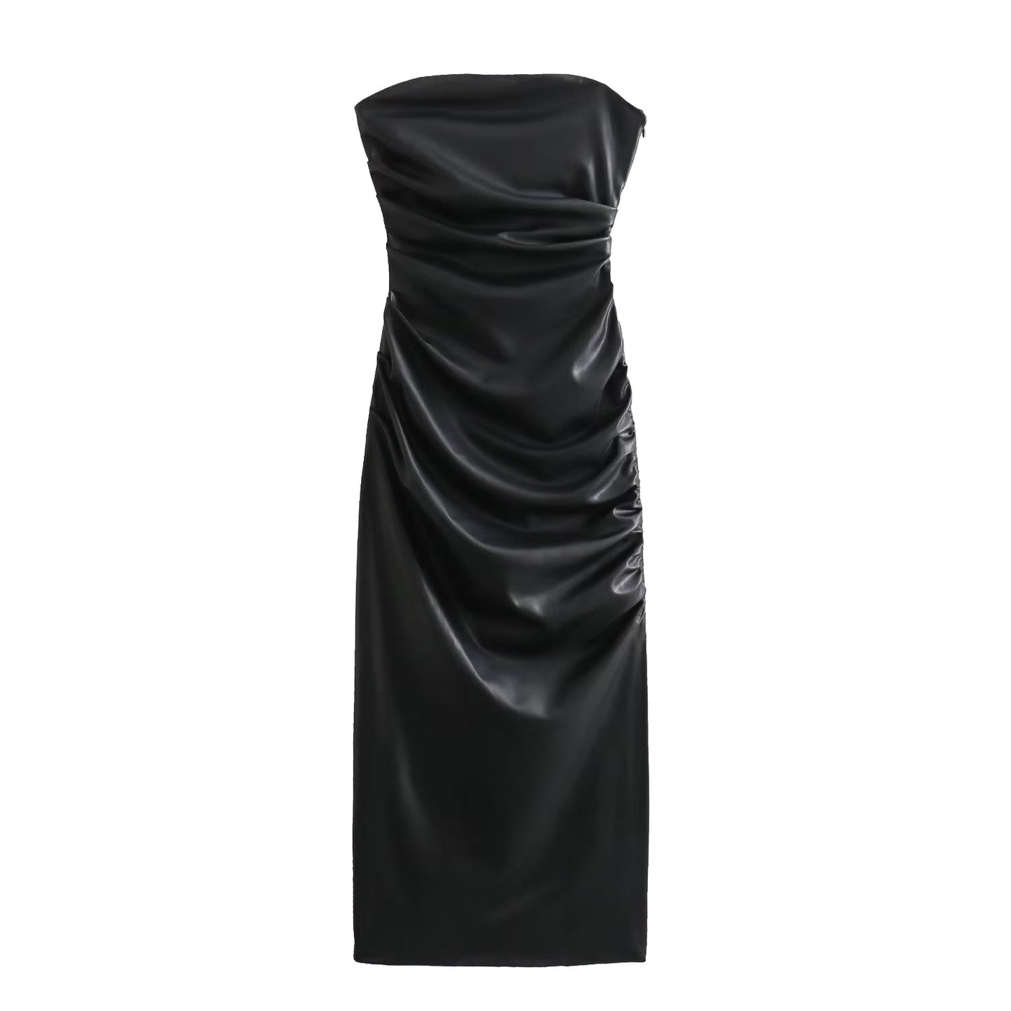 Women's Tube Top Imitation Leather Long Dress