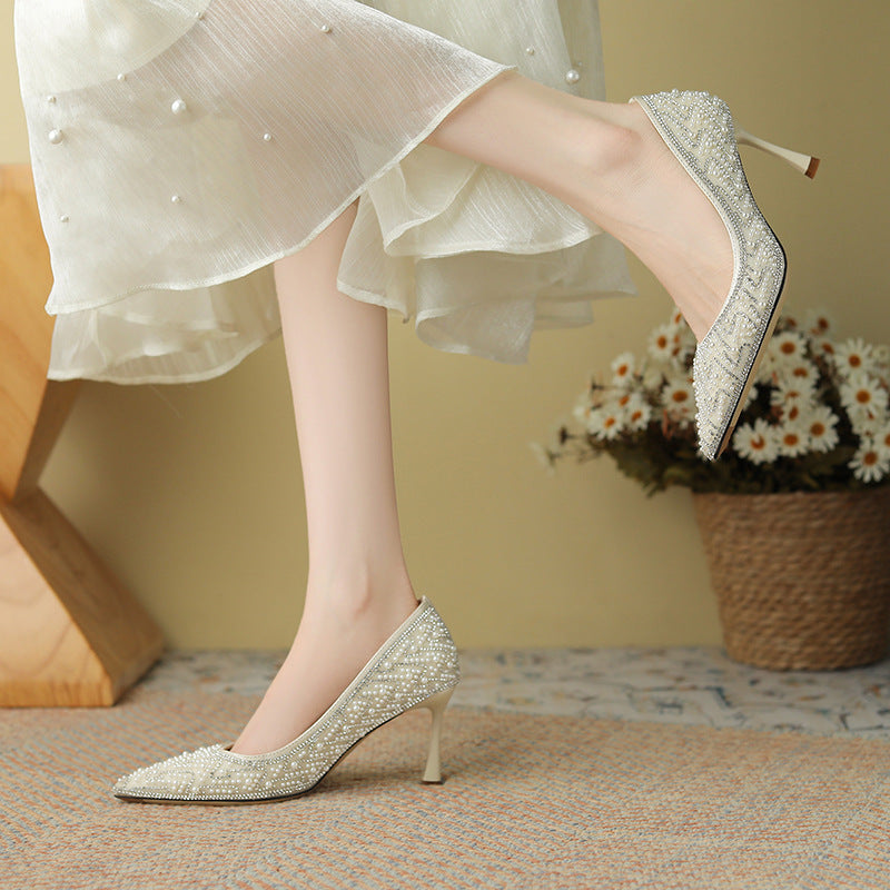 Women's Rhinestone Pearl Fashion High Heels