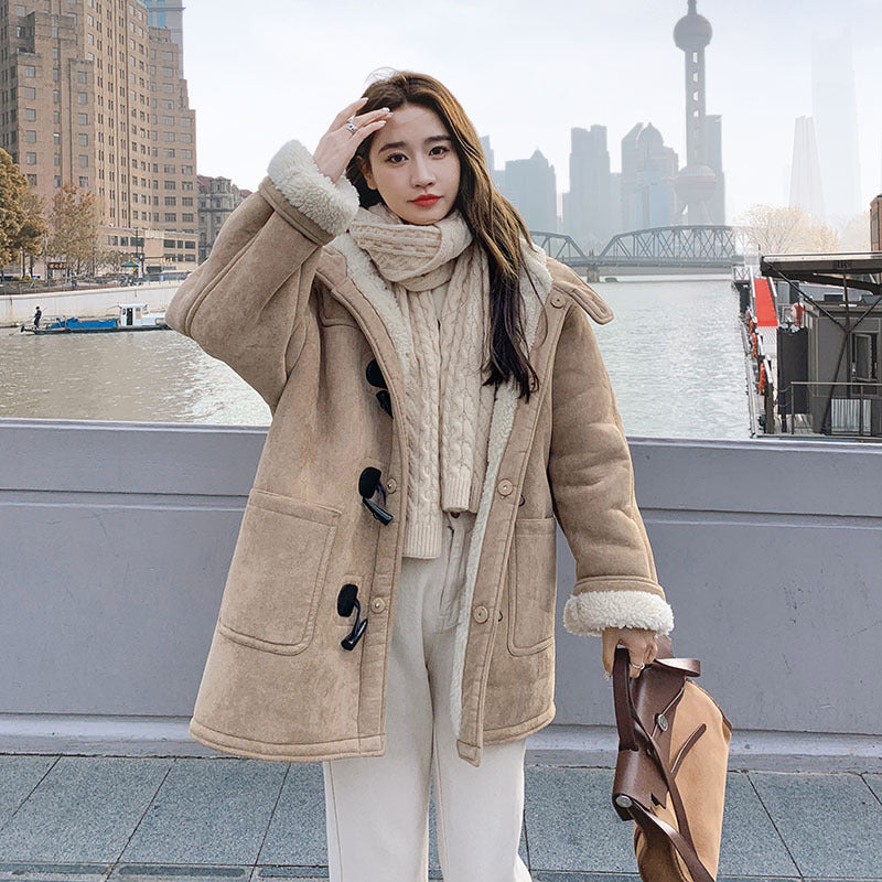 Winter Hooded Thickened Warm Berber Fleece Women's Baggy Coat