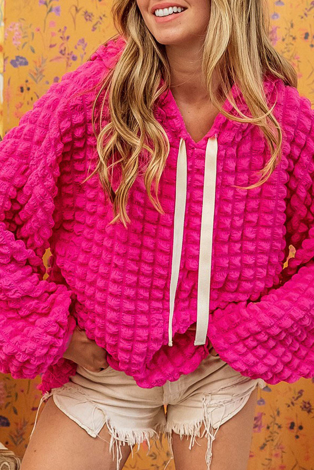 Sweat à capuche gaufré texturé Rose Bubble