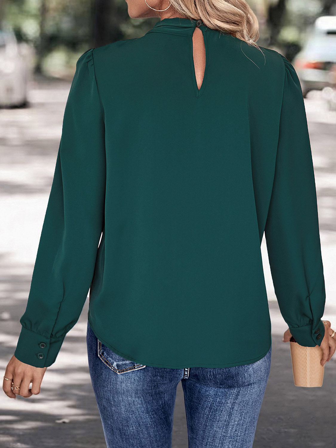 V-Neck Cutout Long Sleeve Blouse