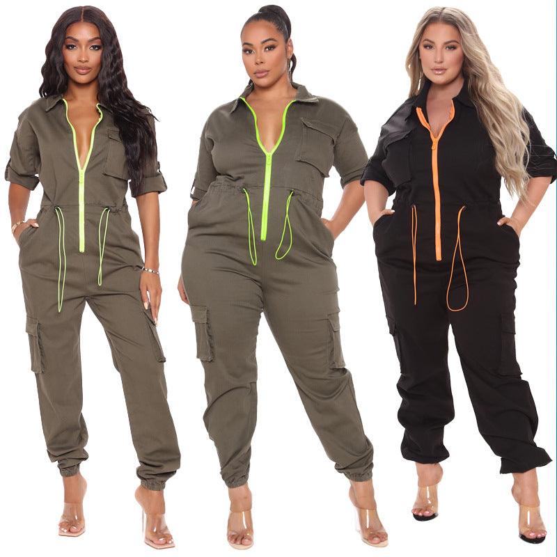 Wash Water Long Sleeve Closed Waist Trousers Cross-border Large Size Jumpsuit