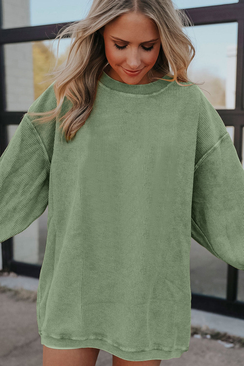 Sweat-shirt surdimensionné vert côtelé en cordon