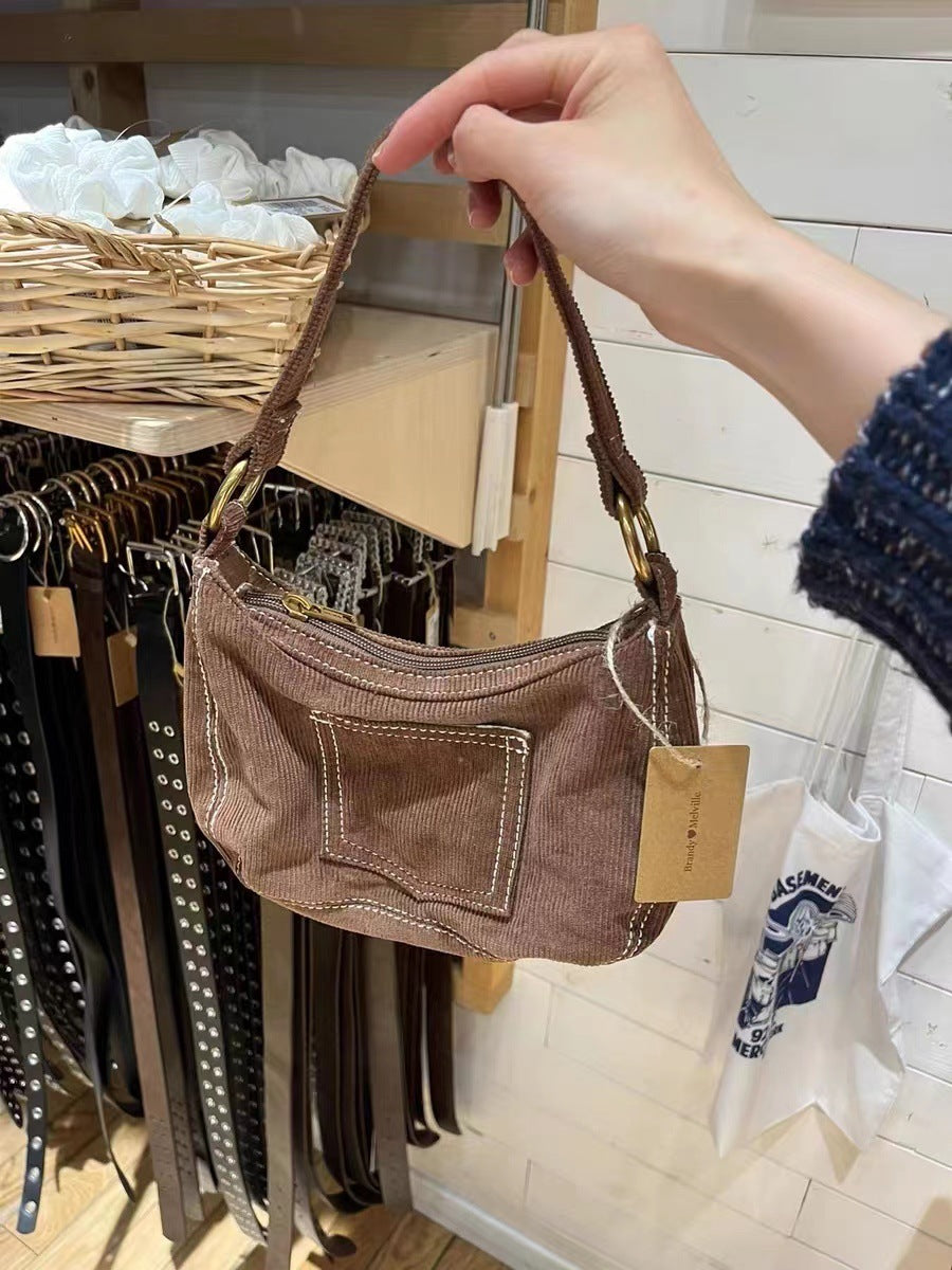 Women's Fashionable Simple Corduroy Shoulder Handbag