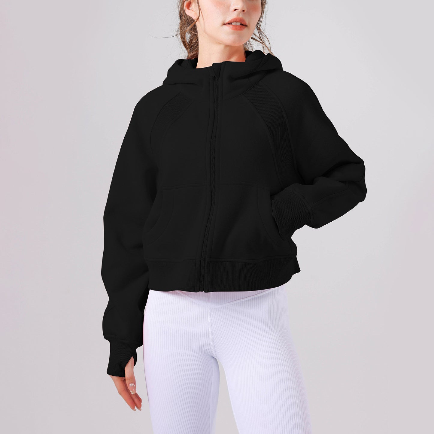 Fleece-lined Yoga Clothes Hooded Sweater Loose Thick Casual Zipper Sports Top