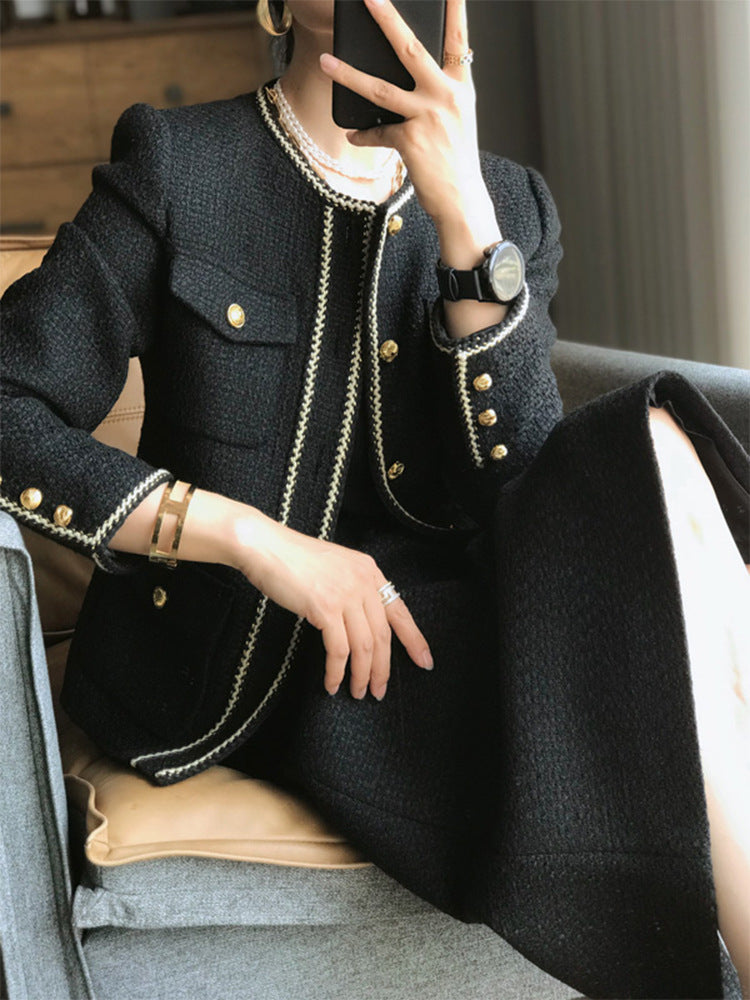 Classic Style Tweed Skirt Suit