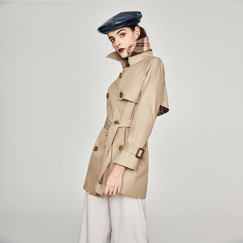 Trench-coat mi-long pour femme de style coréen pour le printemps et l'automne