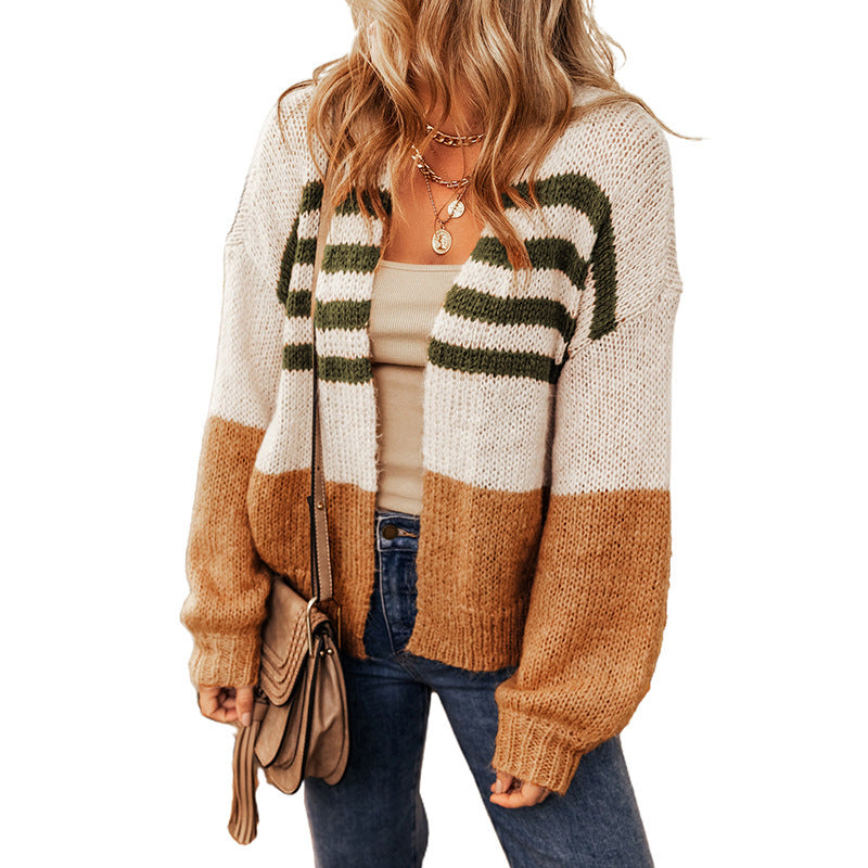 Women's Striped Contrast Cardigan Sweater