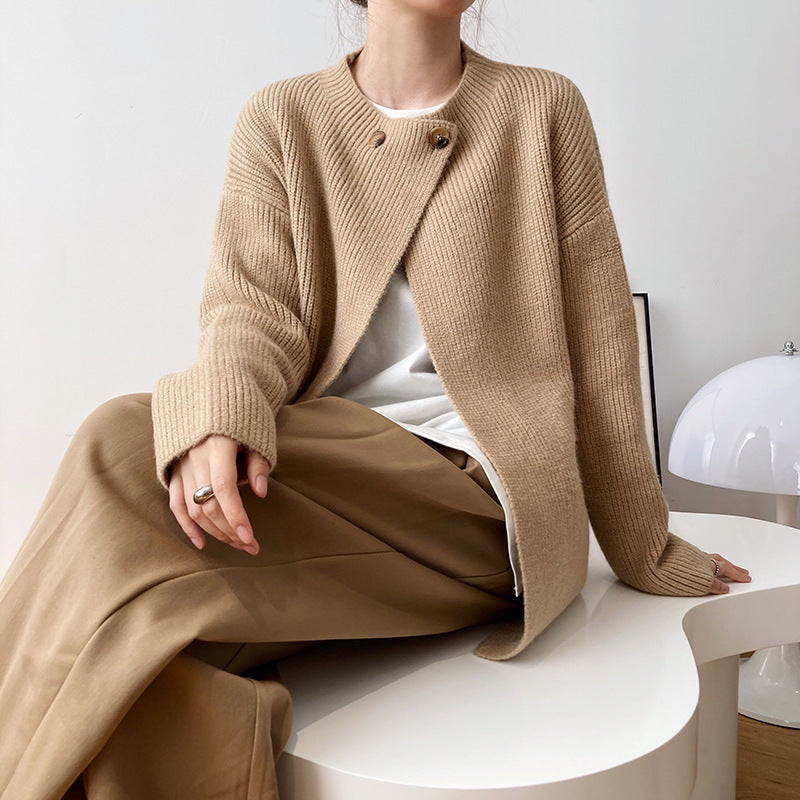 A loose-fitting sweater coat