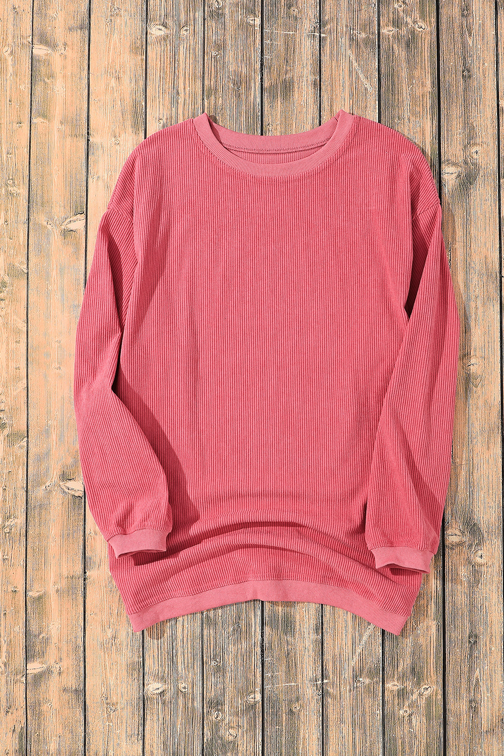 Strawberry Pink Ribbed Corded Oversized Sweatshirt