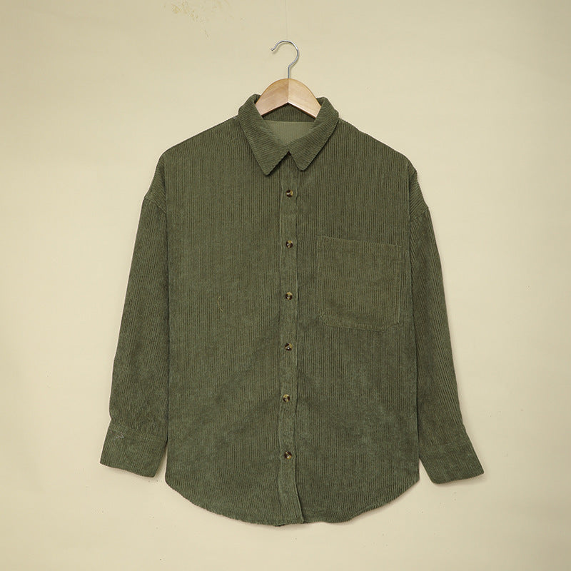 Women's Corduroy Shirt With Lapel And Pockets