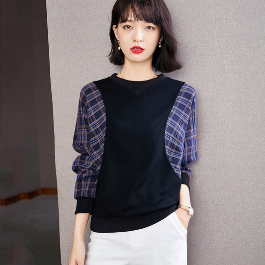 Autumn Fake Two-piece Round Neck Women's Sweater Short