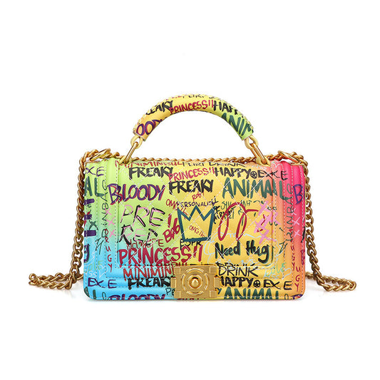 Female Bag Fashion Handbag Rhombic Chain Bag Color Graffiti Bag