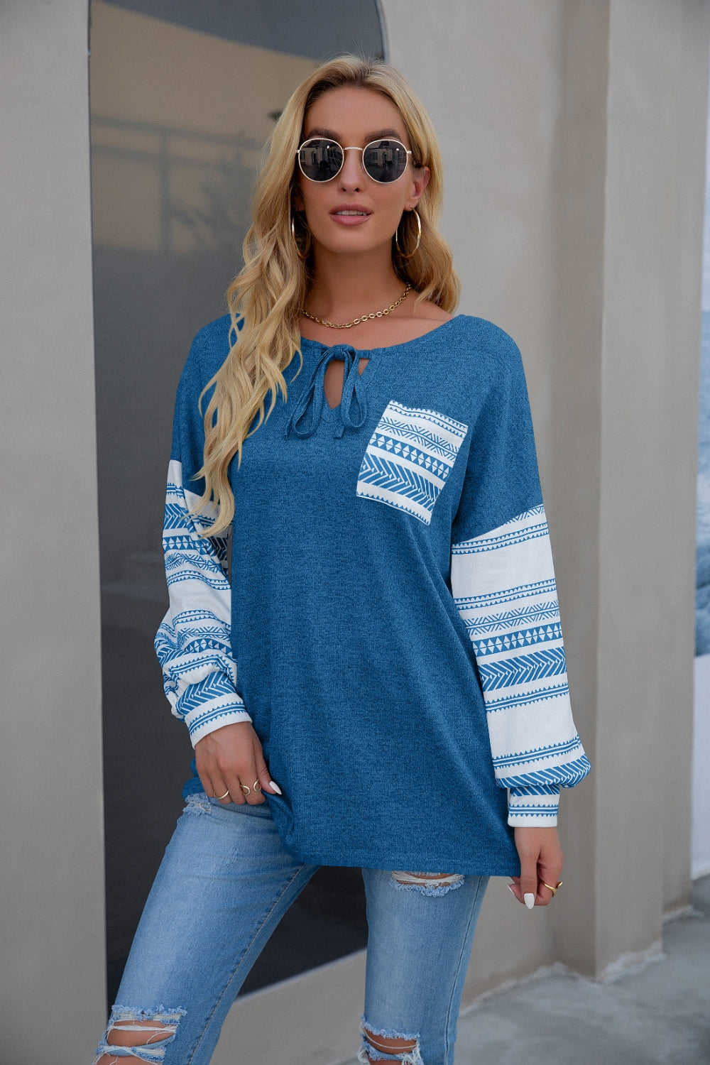 Tie Neck Lantern Sleeve Top