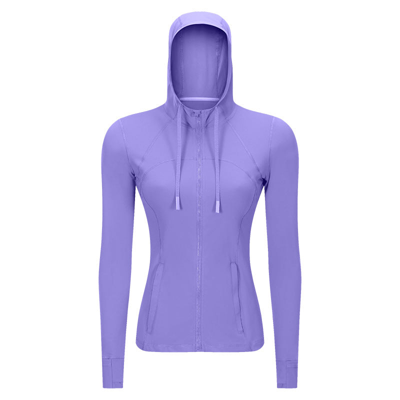 Veste de sport à capuche pour femmes, coupe cintrée, fermeture éclair élastique, vêtements de course à pied, de Yoga